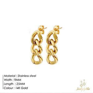 NEW 14K Yellow Gold Invicio Link Chain Boho Luxury Stud Earrings
